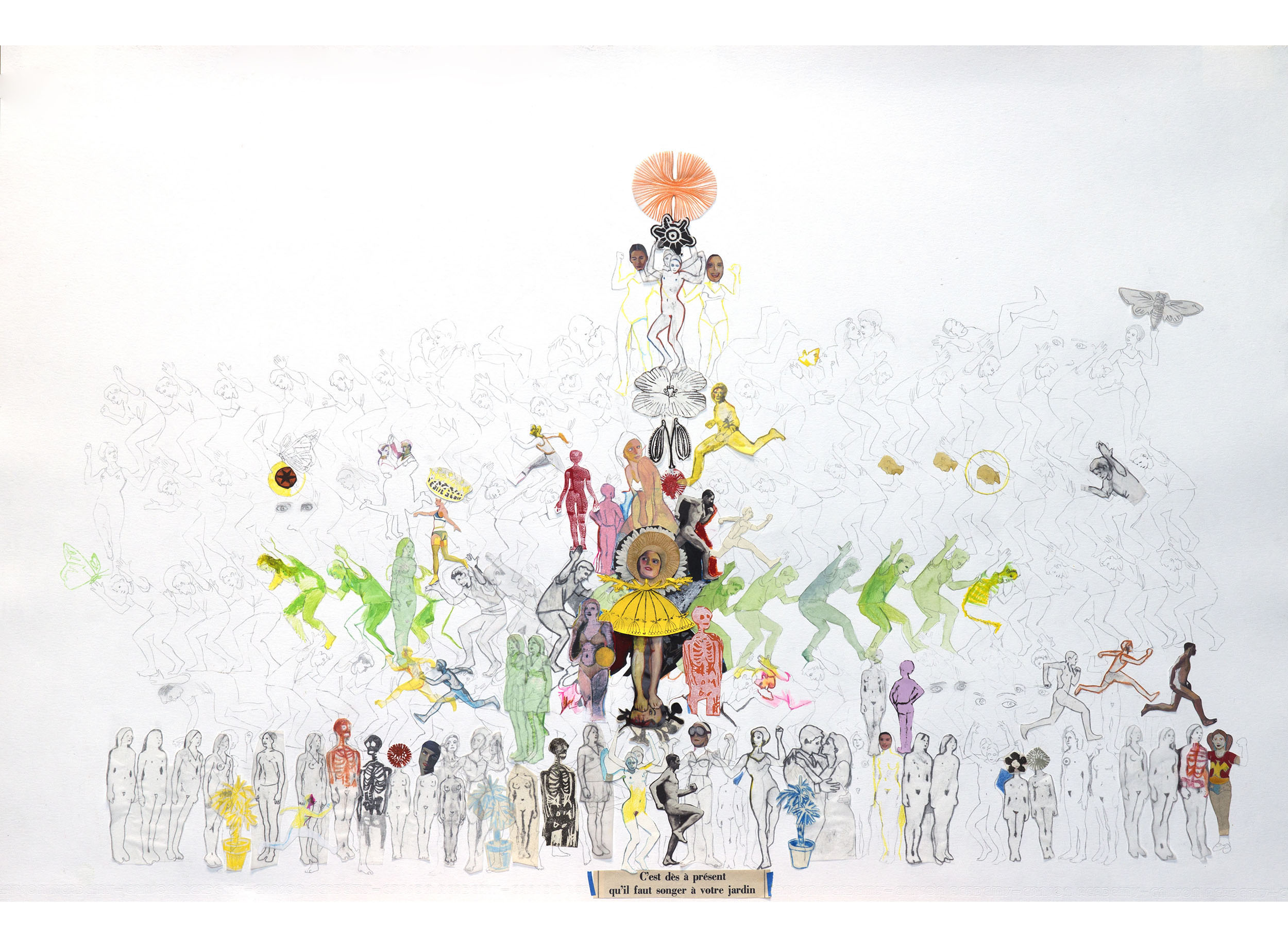 C'EST DES A PRESENT QU'IL FAUT SONGER A SON JARDIN mixed media on paper 115X75