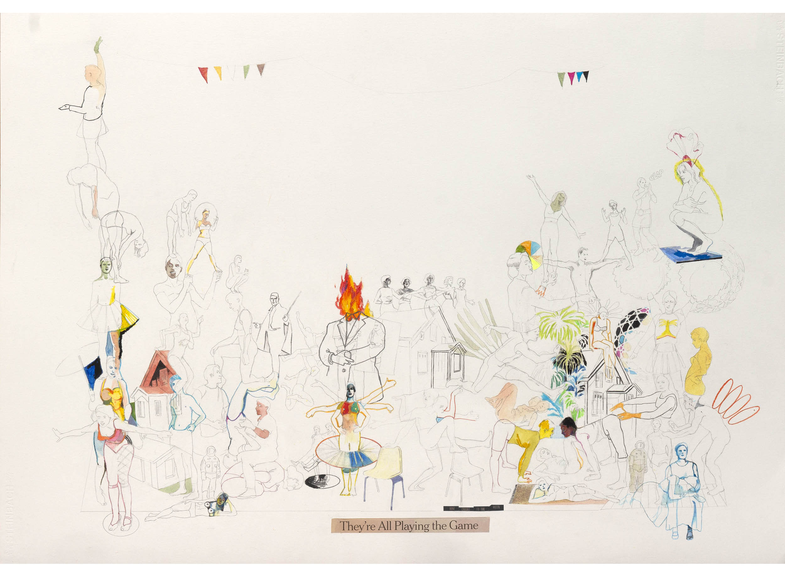 THEY ARE ALL PLAYING THE GAME mixed media on paper 84X60