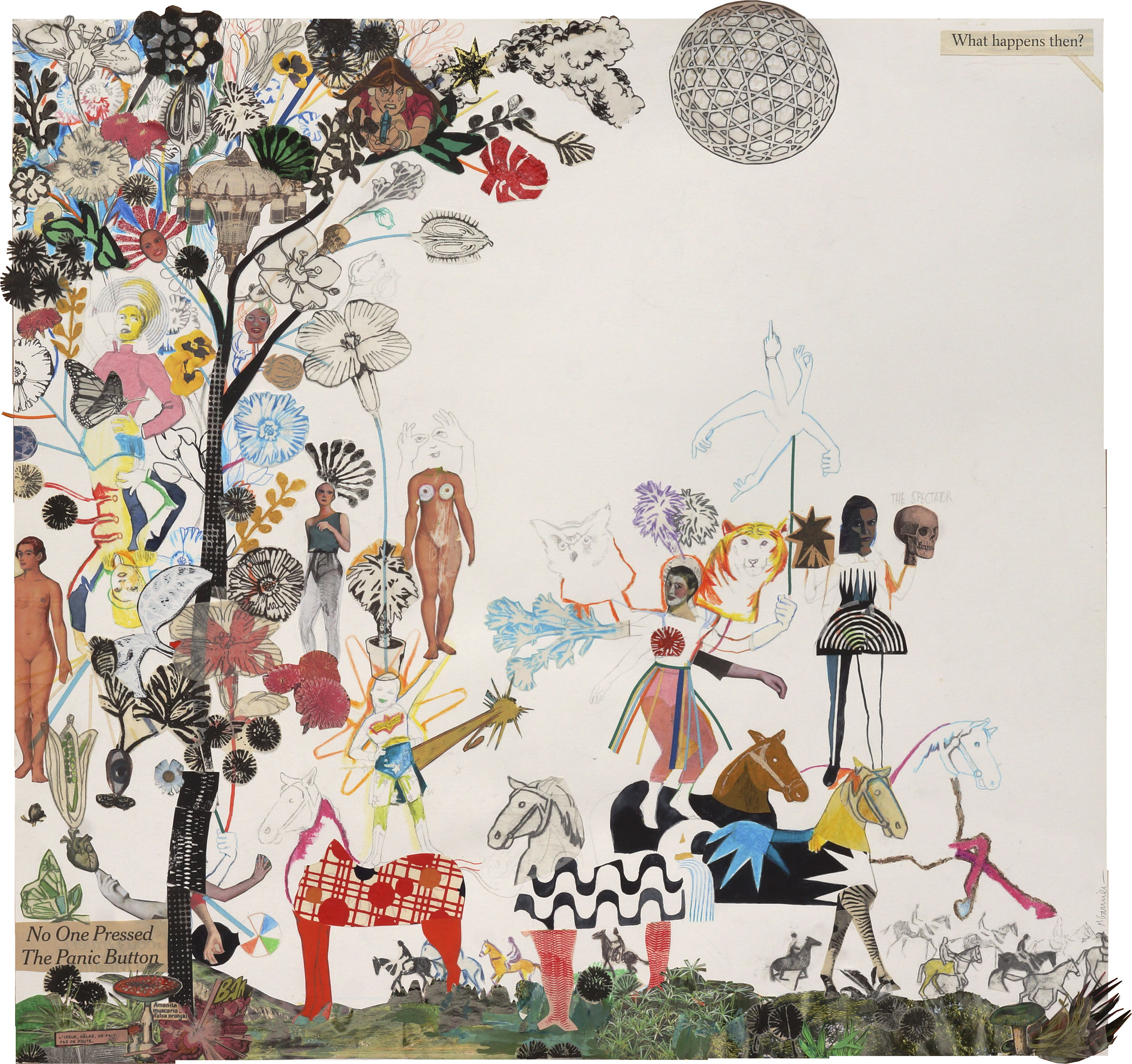 NO ONE PRESSED THE PANIC BUTTON mixed media on paper 145X75